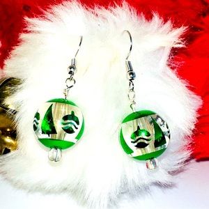 Glass Christmas tree ornament earrings. $7
